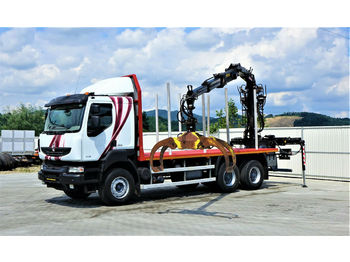 Лесовоз Renault KERAX 520 DXI Holztransporter+Kran*Topzustand