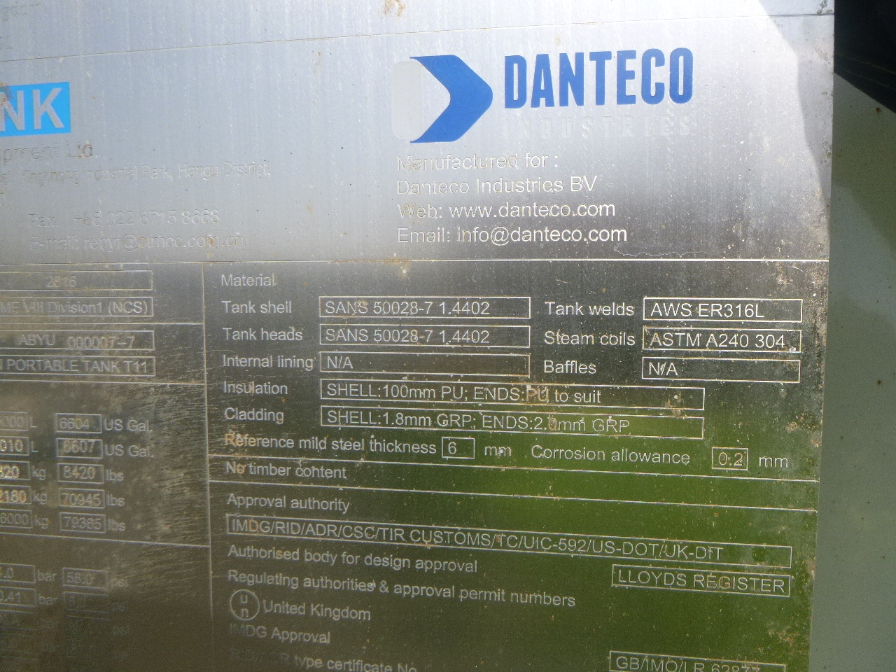 Танк контейнер, Полуремарке Danteco Food tank container inox 20 ft / 25 m3 / 1 comp: снимка 21