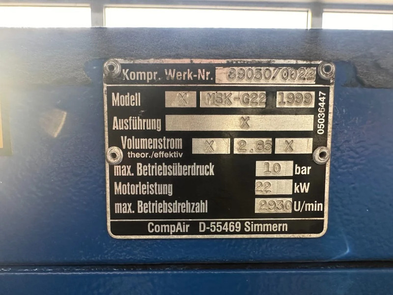 Компресор за въздух Compair MSK-G22 Elektrische Schroefcompressor 22 kW 3000 L / min 10 Bar: снимка 3