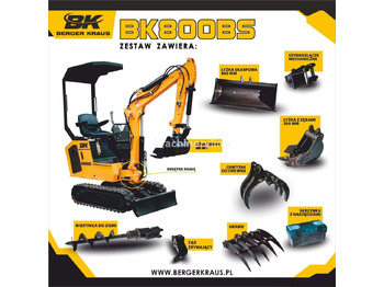 Berger Kraus Mini Excavator BK800BS torsion arm with FULL equipment - Мини багер