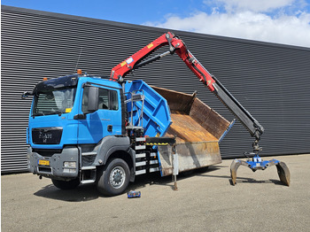 Самосвал камион, Камион с кран MAN TGS 28.400 6X4-4 BL / CRANE + 2 SIDE TIPPER: снимка 3