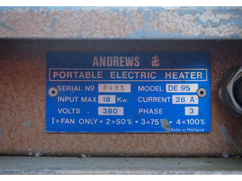 Топлинна пушка Nagrzewnica Mp DE95 2010 Nagrzewnica elektryczna 18KW ANDREWS DE95: снимка 2 Топлинна пушка Nagrzewnica Mp DE95 2010 Nagrzewnica elektryczna 18KW ANDREWS DE95: снимка 2