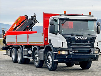 Камион с кран, Бордови камион Scania P 450 * PK 27002 - SH + FUNK * 8x4 * TOPZUSTAND: снимка 3