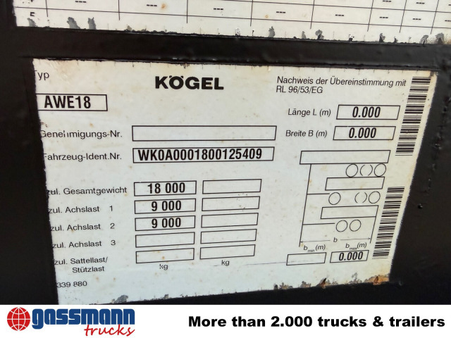 Kögel AWE 18 - Контейнеровоз/ Сменна каросерия ремарке: снимка 4 Kögel AWE 18 - Контейнеровоз/ Сменна каросерия ремарке: снимка 4