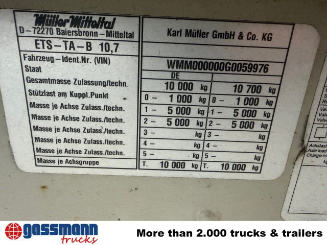 Müller-Mitteltal ETS-TA-B 10,7 - Нискорамна площадка ремарке: снимка 3 Müller-Mitteltal ETS-TA-B 10,7 - Нискорамна площадка ремарке: снимка 3