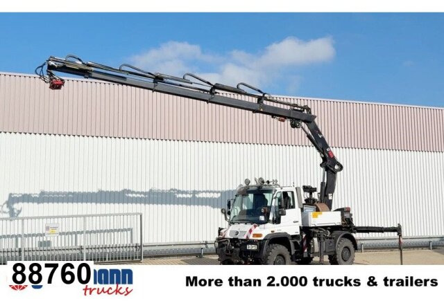 Unimog U400 4x4, Frontzapfwelle, Heckkran Hiab XS - Бордови камион, Камион с кран: снимка 1 Unimog U400 4x4, Frontzapfwelle, Heckkran Hiab XS - Бордови камион, Камион с кран: снимка 1