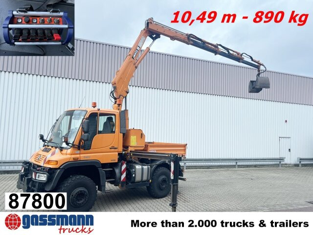 Unimog U400 4x4, Frontzapfwelle, Kipper, Kran MKG HKL - Самосвал камион, Камион с кран: снимка 1 Unimog U400 4x4, Frontzapfwelle, Kipper, Kran MKG HKL - Самосвал камион, Камион с кран: снимка 1