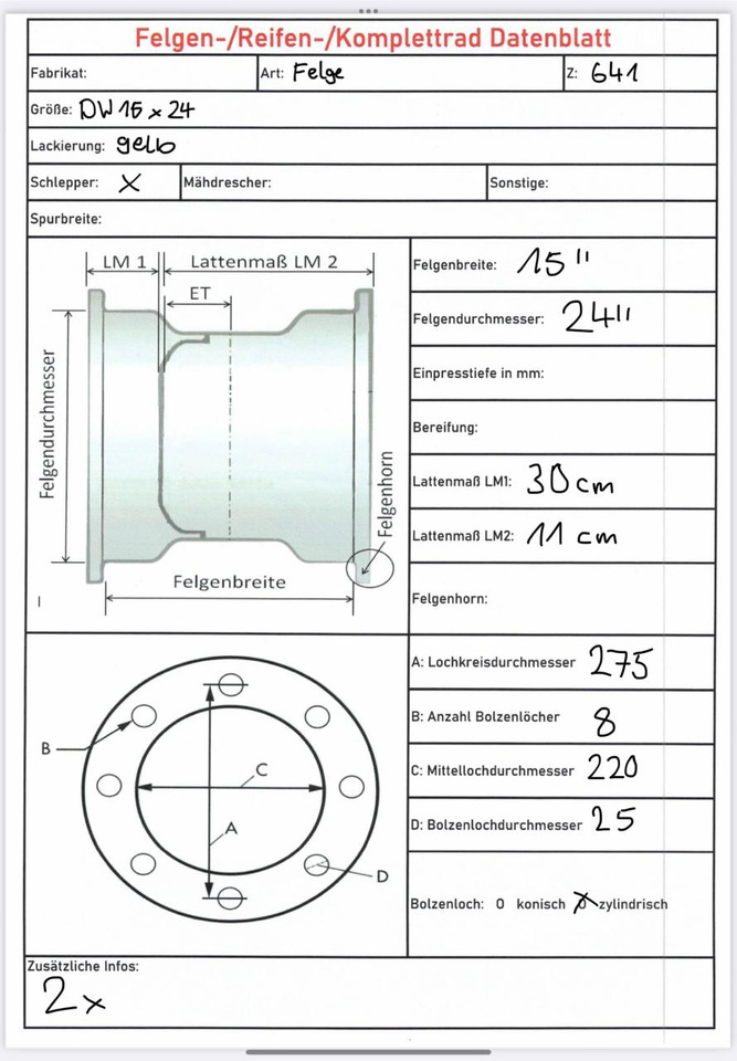 John Deere 15X24 / 8 Loch Felge - Джанта: снимка 4 John Deere 15X24 / 8 Loch Felge - Джанта: снимка 4