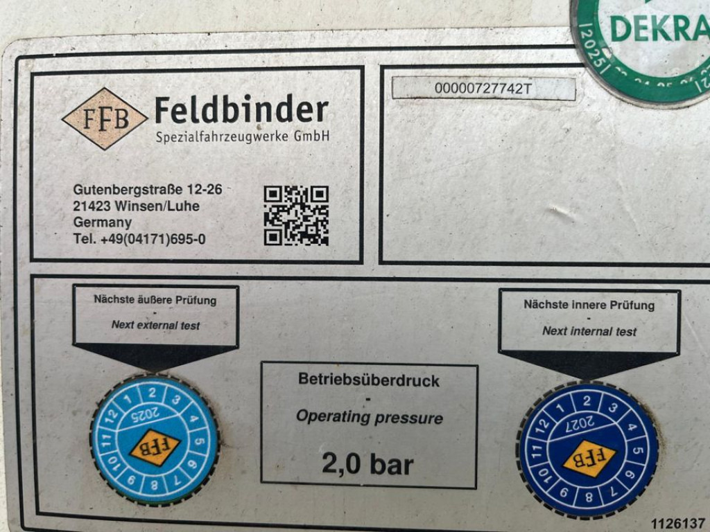 FELDBINDER Silo für Staub und Rieselgüter EUT 40.3 Auflieger Zement 40m³, Lenkachse - Цистерна за насипни товари: снимка 5 FELDBINDER Silo für Staub und Rieselgüter EUT 40.3 Auflieger Zement 40m³, Lenkachse - Цистерна за насипни товари: снимка 5
