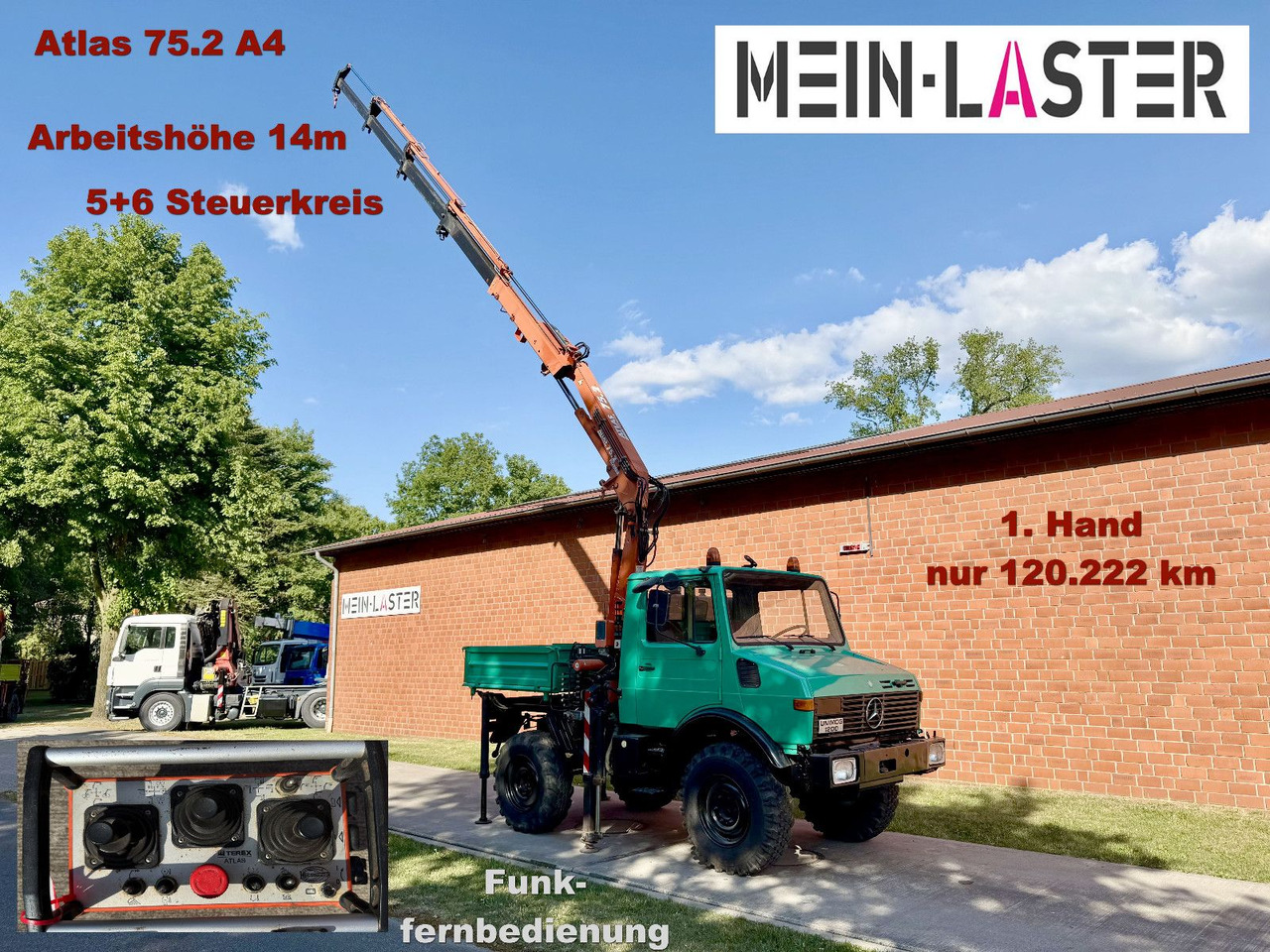 Unimog U 1200 Atlas 75.2 Kran 14 m Funk FB *1. Hand - Камион с кран: снимка 1 Unimog U 1200 Atlas 75.2 Kran 14 m Funk FB *1. Hand - Камион с кран: снимка 1
