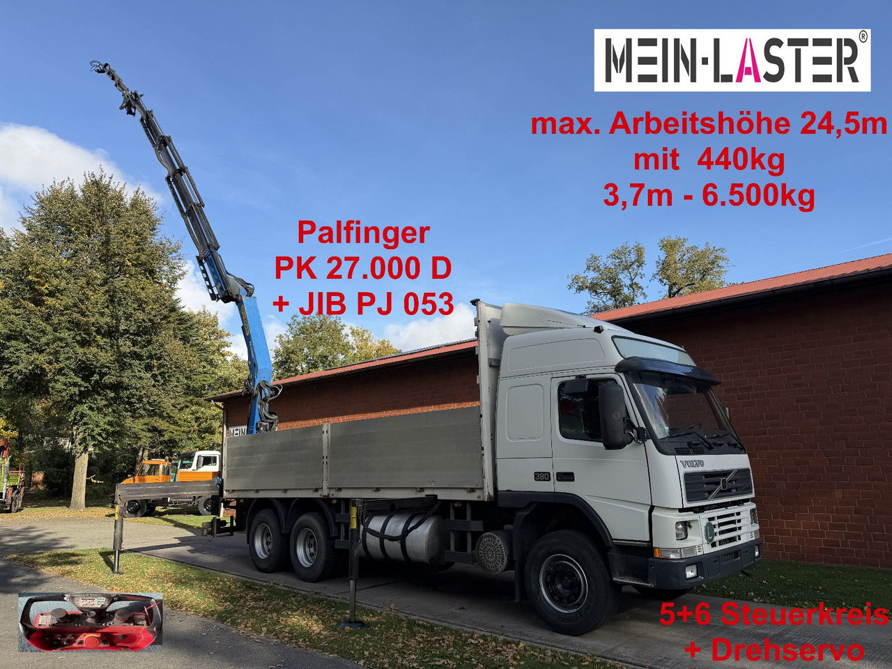 Volvo FM12 380 PK 27000D 24,5m 5+6 Deutscher LKW - Камион с кран: снимка 1 Volvo FM12 380 PK 27000D 24,5m 5+6 Deutscher LKW - Камион с кран: снимка 1