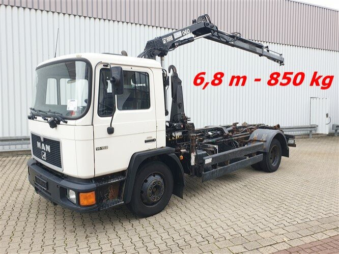 MAN 14.152 F 4x2 BB 14.152 F 4x2 BB mit Kran Hiab 060-2 - Мултилифт с кука камион, Камион с кран: снимка 1 MAN 14.152 F 4x2 BB 14.152 F 4x2 BB mit Kran Hiab 060-2 - Мултилифт с кука камион, Камион с кран: снимка 1