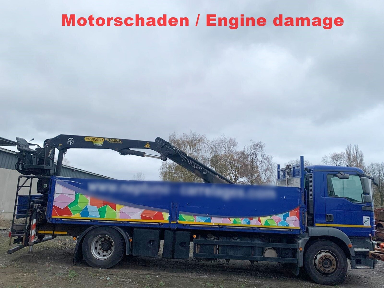 MAN TGM 18.290 4x2 BL mit MOTORSCHADEN! TGM 18.290 4x2 BL, Heckkran Palfinger PK12001L, MOTORSCHADEN! - Камион с кран, Бордови камион: снимка 1 MAN TGM 18.290 4x2 BL mit MOTORSCHADEN! TGM 18.290 4x2 BL, Heckkran Palfinger PK12001L, MOTORSCHADEN! - Камион с кран, Бордови камион: снимка 1