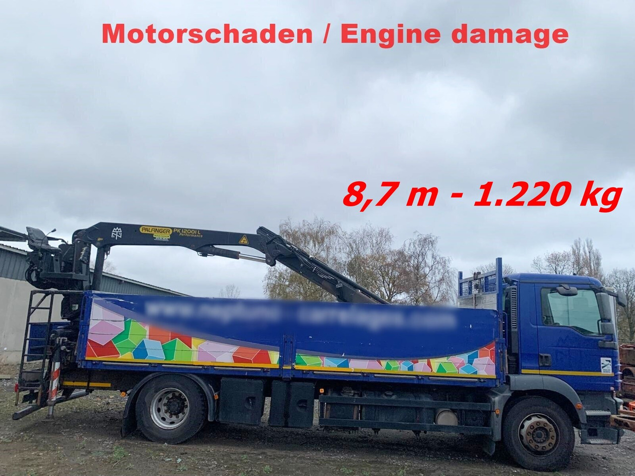 MAN TGM 18.290 4x2 BL mit MOTORSCHADEN! TGM 18.290 4x2 BL, Heckkran Palfinger PK12001L, MOTORSCHADEN! - Камион с кран, Бордови камион: снимка 1 MAN TGM 18.290 4x2 BL mit MOTORSCHADEN! TGM 18.290 4x2 BL, Heckkran Palfinger PK12001L, MOTORSCHADEN! - Камион с кран, Бордови камион: снимка 1