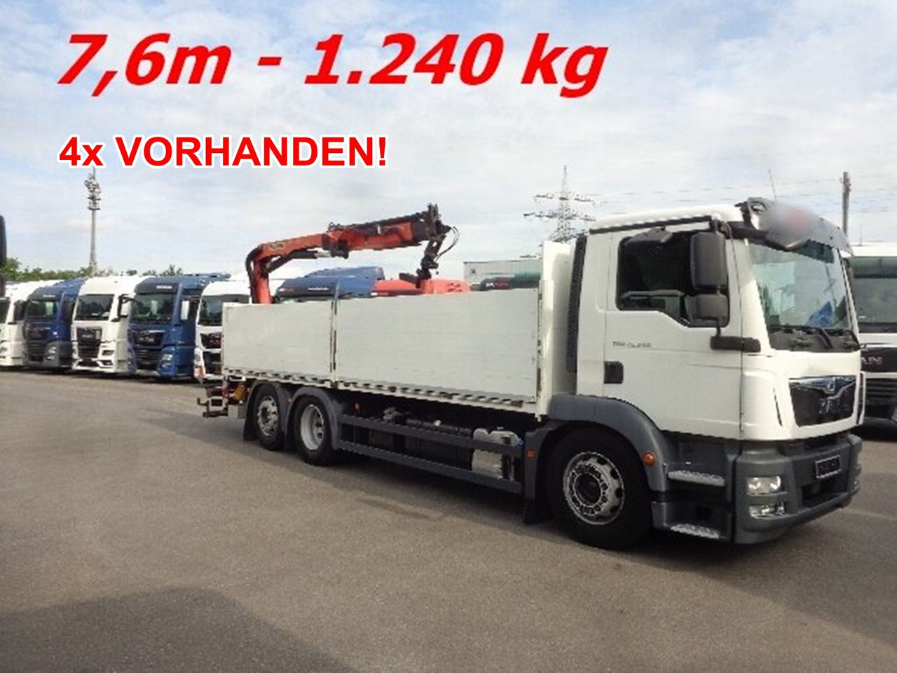 MAN TGM 26.340 6x2-4 LL TGM 26.340 6x2-4 LL,Lenk-Liftachse, Heckkran, Palfinger PK 11.001, faltbar, - Камион с кран, Бордови камион: снимка 1 MAN TGM 26.340 6x2-4 LL TGM 26.340 6x2-4 LL,Lenk-Liftachse, Heckkran, Palfinger PK 11.001, faltbar, - Камион с кран, Бордови камион: снимка 1
