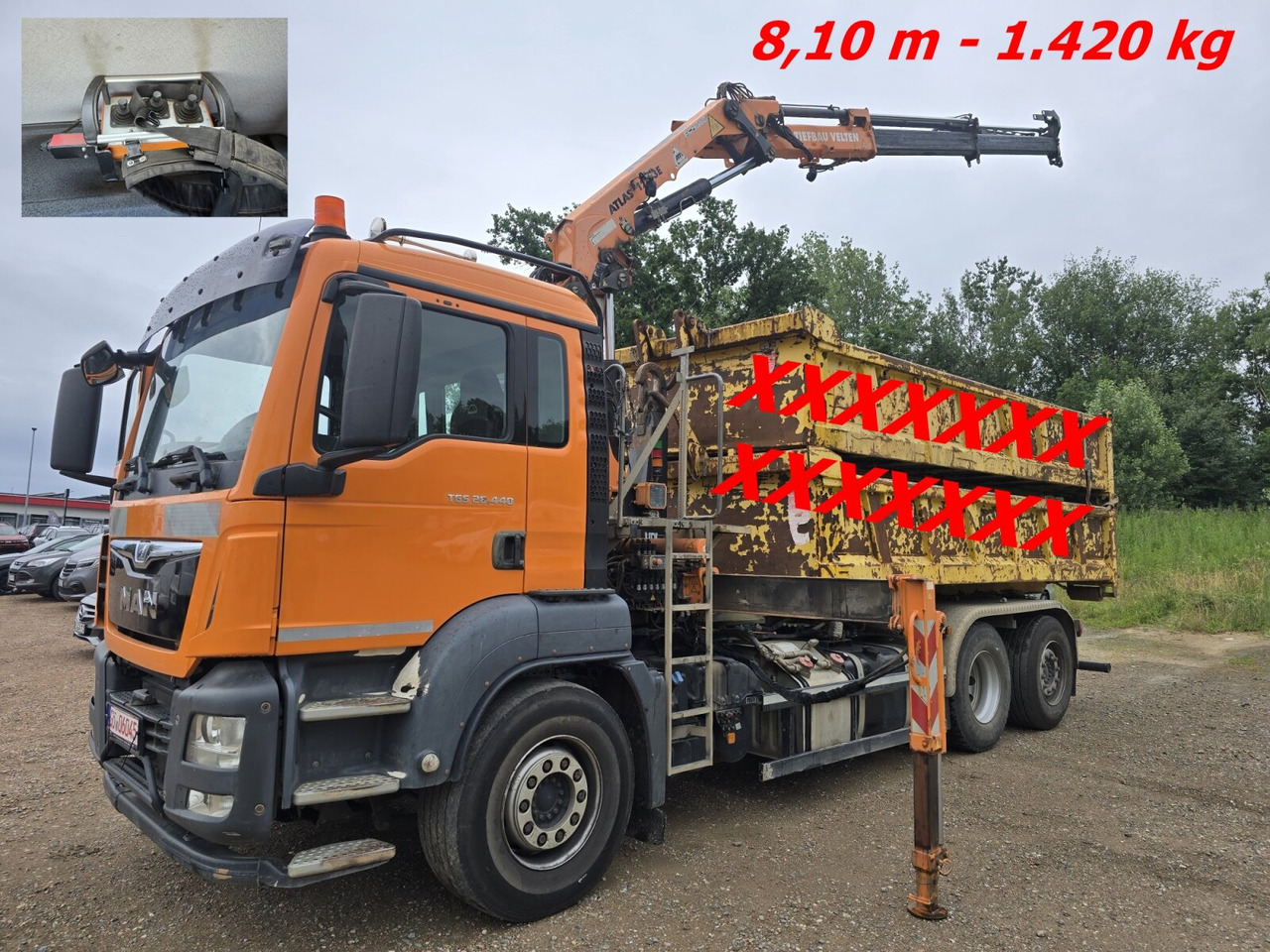 MAN TGS 28.440 6x2-4 BL TGS 28.440 6x2-4 BL, Atlas Kran VDL Abrollanlage, Funk, Lenk-Liftachse - Мултилифт с кука камион, Камион с кран: снимка 1 MAN TGS 28.440 6x2-4 BL TGS 28.440 6x2-4 BL, Atlas Kran VDL Abrollanlage, Funk, Lenk-Liftachse - Мултилифт с кука камион, Камион с кран: снимка 1
