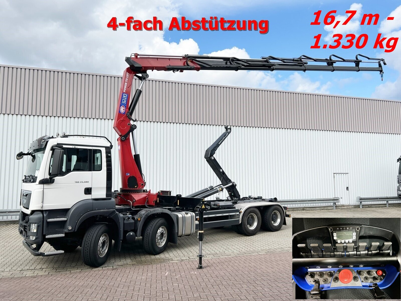 MAN TGS 35.480 8X4 BL TGS 35.480 8X4 BL, Intarder, Kran HMF 3220-K6, 4-fach Abstützung, Funk - Мултилифт с кука камион, Камион с кран: снимка 1 MAN TGS 35.480 8X4 BL TGS 35.480 8X4 BL, Intarder, Kran HMF 3220-K6, 4-fach Abstützung, Funk - Мултилифт с кука камион, Камион с кран: снимка 1