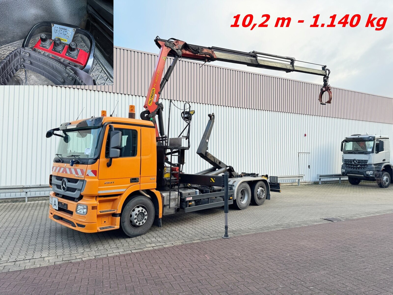 Mercedes-Benz Actros 2541 L 6x2 Actros 2541 L 6x2, Lenkachse, Meiller RK 20.65, Kran Palfinger PK 14002-EH, Funk - Мултилифт с кука камион, Камион с кран: снимка 1 Mercedes-Benz Actros 2541 L 6x2 Actros 2541 L 6x2, Lenkachse, Meiller RK 20.65, Kran Palfinger PK 14002-EH, Funk - Мултилифт с кука камион, Камион с кран: снимка 1