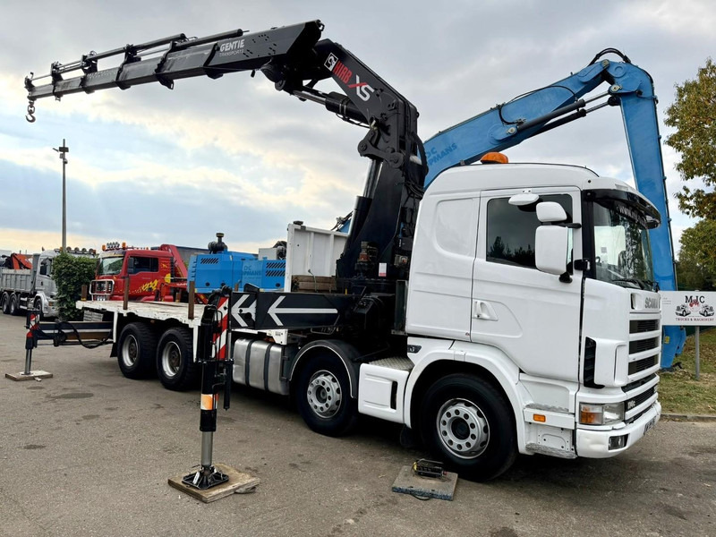 Scania 114C-380 8x4 PRITSCHE + KRAN HIAB 700 E-5 - PLATFORM 6m80 + TWISTLOCKS - MANUAL - RETARDER - STEEL SPRING / BIG AXLE HUB REDUCTION - AP ACHSEN - Бордови камион, Камион с кран: снимка 1 Scania 114C-380 8x4 PRITSCHE + KRAN HIAB 700 E-5 - PLATFORM 6m80 + TWISTLOCKS - MANUAL - RETARDER - STEEL SPRING / BIG AXLE HUB REDUCTION - AP ACHSEN - Бордови камион, Камион с кран: снимка 1