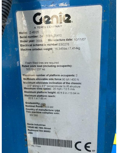 Genie Z-45/25 - Артикулираща платформа: снимка 4 Genie Z-45/25 - Артикулираща платформа: снимка 4