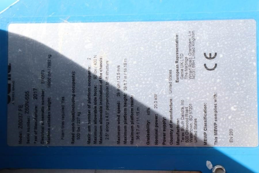 Артикулираща платформа Genie Z60/37FE Valid Inspection, *Guarantee! Hybrid, 4x4: снимка 11