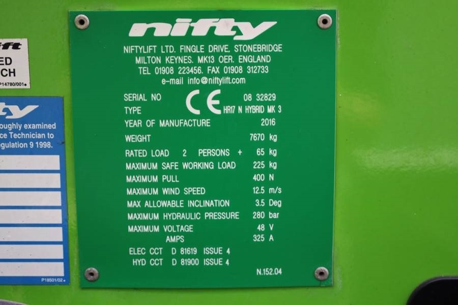 Артикулираща платформа Niftylift HR17N Hybrid MK3 Hybrid Battery & Diesel, 17m Work: снимка 6