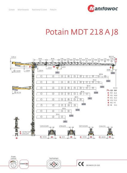 Potain MDT 218 A J 8 - Кулокран: снимка 1 Potain MDT 218 A J 8 - Кулокран: снимка 1