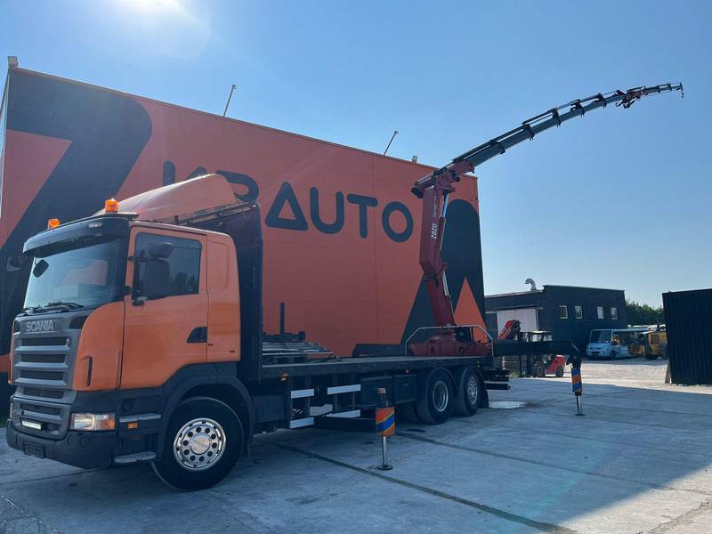 Scania R 340 6x2*4 HMF 2823-K6 + JIB / PLATFORM L=7293 mm - Бордови камион, Камион с кран: снимка 1 Scania R 340 6x2*4 HMF 2823-K6 + JIB / PLATFORM L=7293 mm - Бордови камион, Камион с кран: снимка 1