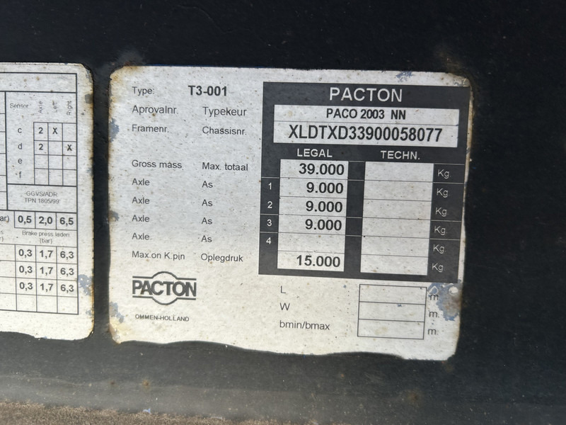 Брезентово полуремарке Pacton T3-001 / Curtainside Trailer / BPW Drum / APK TUV 03-26: снимка 14 Брезентово полуремарке Pacton T3-001 / Curtainside Trailer / BPW Drum / APK TUV 03-26: снимка 14