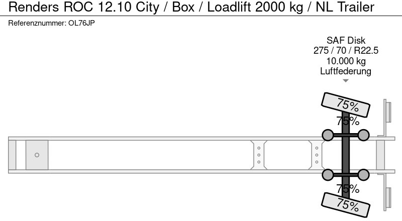 Затворена каросерия полуремарке Renders ROC 12.10 City / Box / Loadlift 2000 kg / NL Trailer: снимка 18
