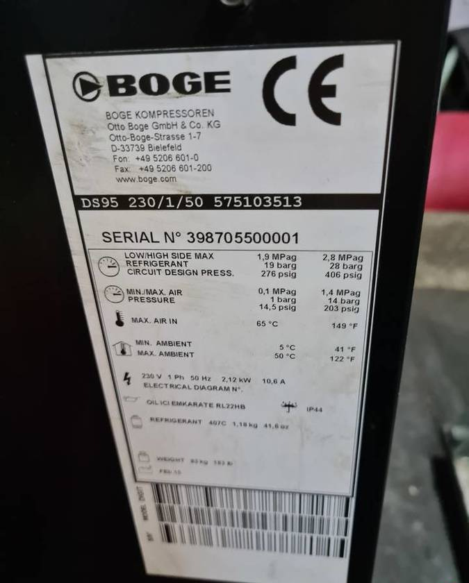 Osuszacz ziębniczy BOGE DS 95 9,5m3/min - Промишлена климатична техника: снимка 3 Osuszacz ziębniczy BOGE DS 95 9,5m3/min - Промишлена климатична техника: снимка 3