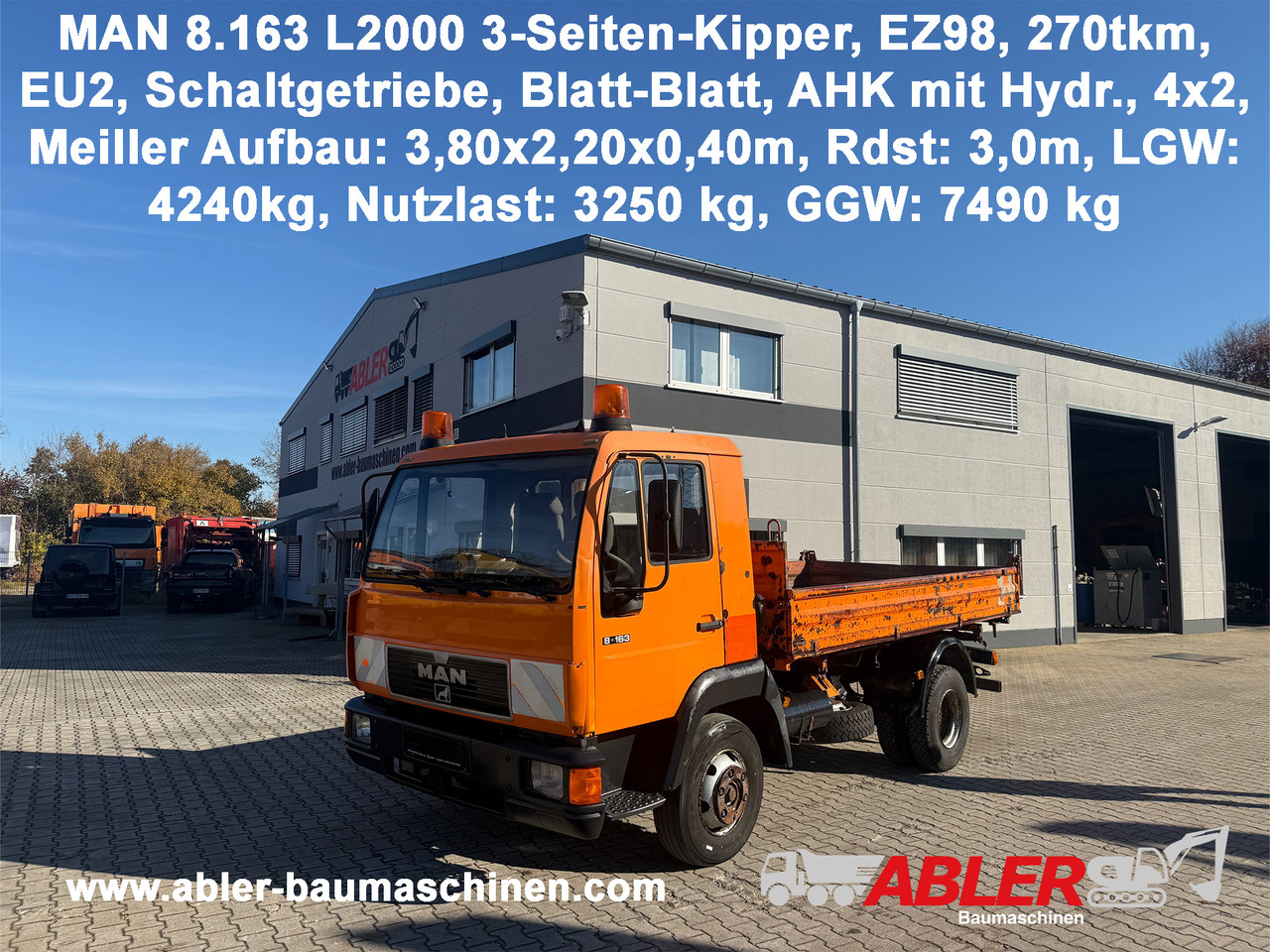 MAN 8.163 L2000 3-Seiten-Kipper AHK - Самосвал камион: снимка 1 MAN 8.163 L2000 3-Seiten-Kipper AHK - Самосвал камион: снимка 1