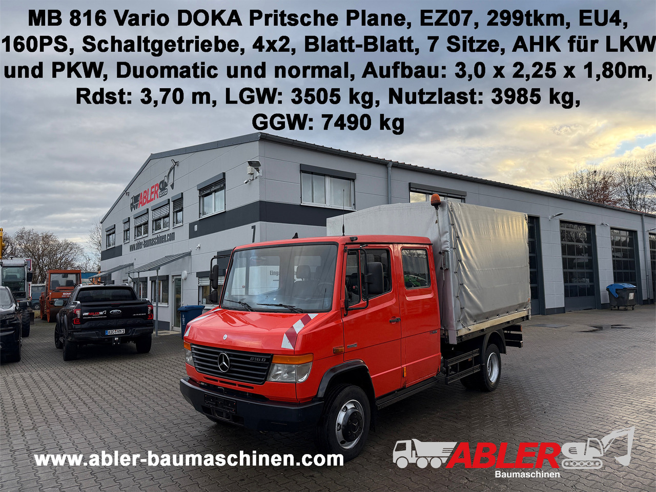 Mercedes-Benz 816 Vario Doka Pritsche Plane 2x AHK - Камион с брезент: снимка 1 Mercedes-Benz 816 Vario Doka Pritsche Plane 2x AHK - Камион с брезент: снимка 1