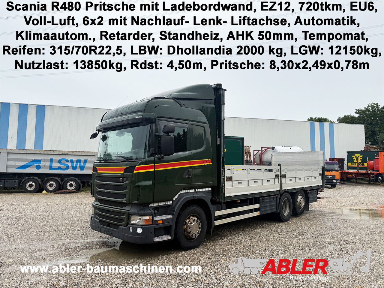Scania R480 Pritsche mit Ladebordwand AHK - Бордови камион, Камион с кран: снимка 1 Scania R480 Pritsche mit Ladebordwand AHK - Бордови камион, Камион с кран: снимка 1