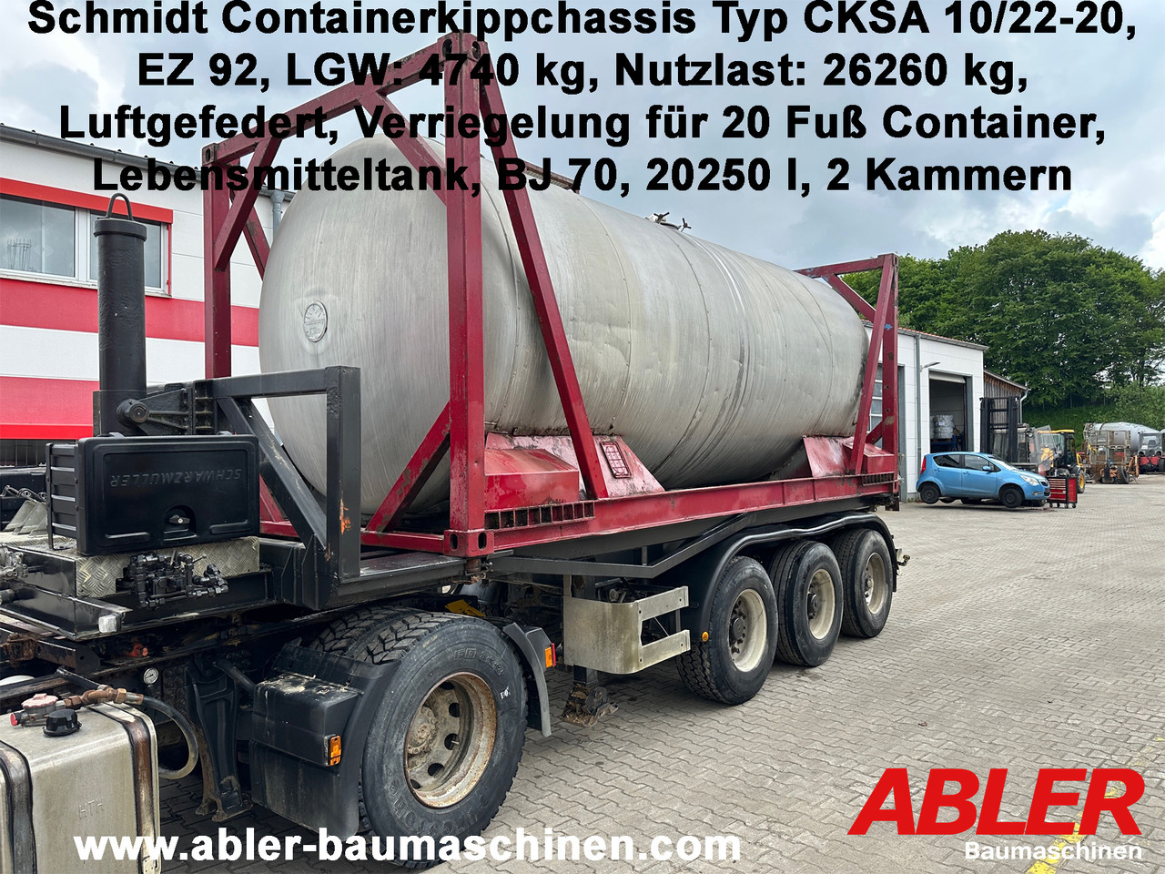 Schmidt CKSA 10/22-20 20 ft Containerkippchassis mit Lebensmitteltank - Самосвал полуремарке: снимка 1 Schmidt CKSA 10/22-20 20 ft Containerkippchassis mit Lebensmitteltank - Самосвал полуремарке: снимка 1