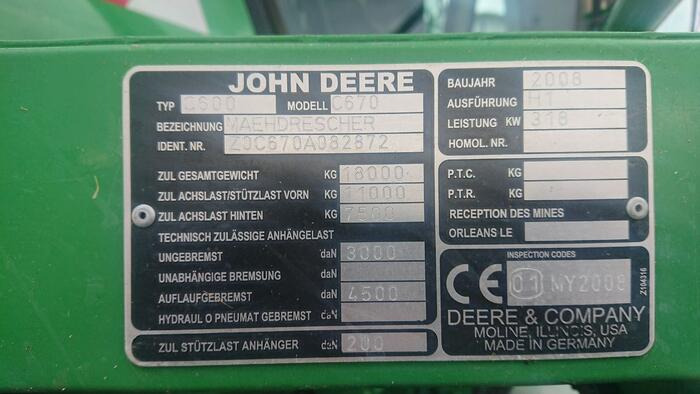John Deere C 670 - Зърнокомбайн: снимка 2 John Deere C 670 - Зърнокомбайн: снимка 2