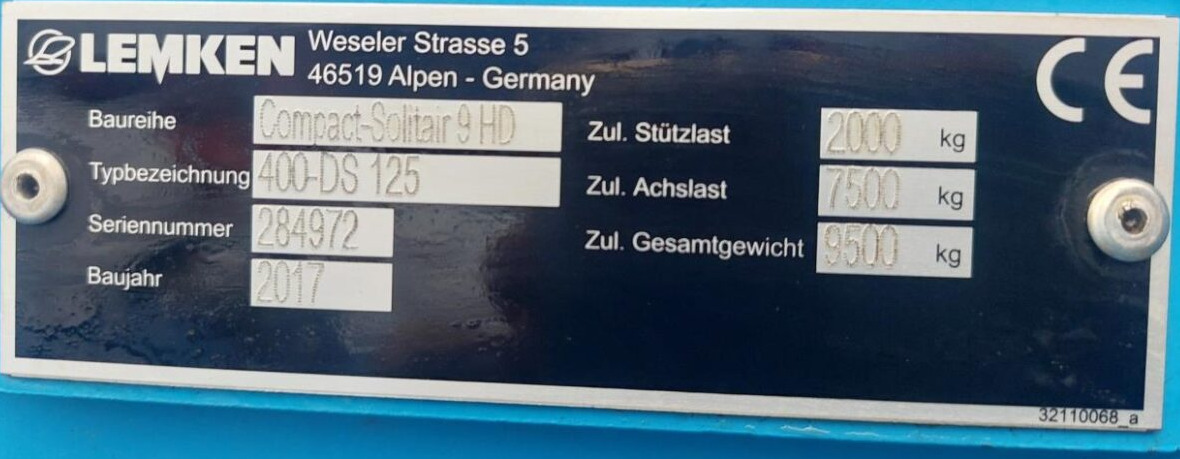 Сеялка Lemken COMPACT-SOLITAIR 9/400 HD: снимка 15