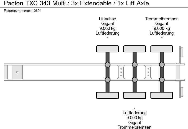 Контейнеровоз/ Сменна каросерия полуремарке Pacton TXC 343 Multi / 3x Extendable / 1x Lift Axle: снимка 10