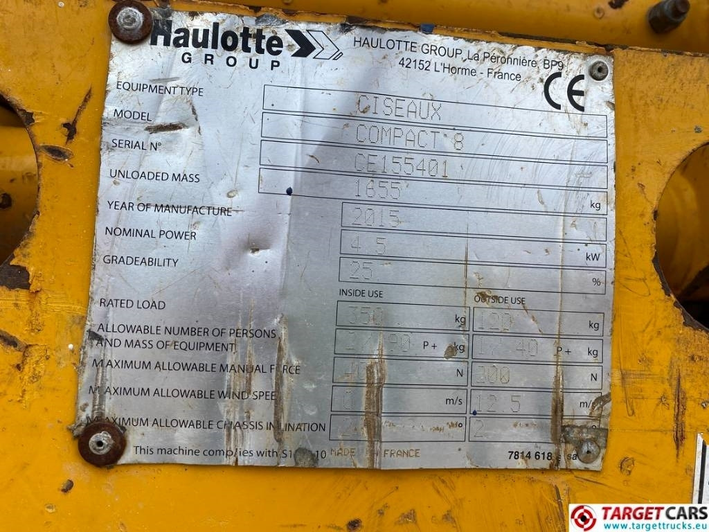Ножична работна платформа Haulotte Compact 8 Electric Scissor Work Lift 818cm: снимка 10