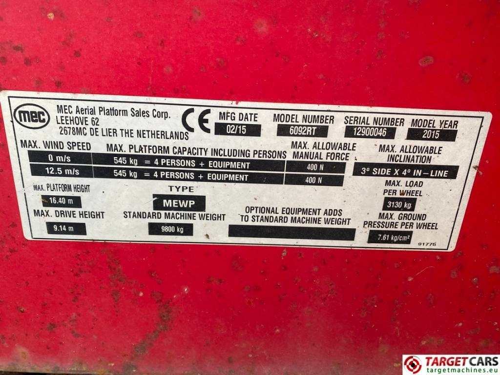 Ножична работна платформа MEC 6092RT Diesel 4x4 Scissor Work LIft 2020cm: снимка 10