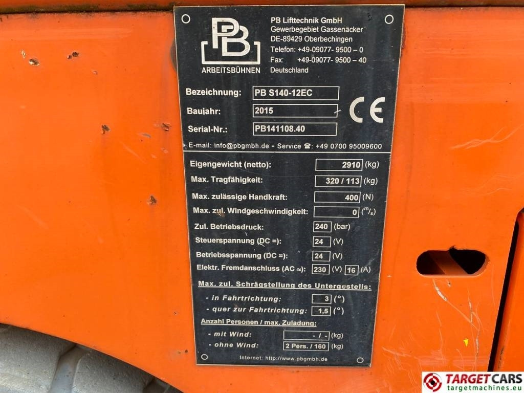 Ножична работна платформа PB Lifttechnik S140-12EC Electric Scissor Work Lift 1380cm: снимка 10 Ножична работна платформа PB Lifttechnik S140-12EC Electric Scissor Work Lift 1380cm: снимка 10