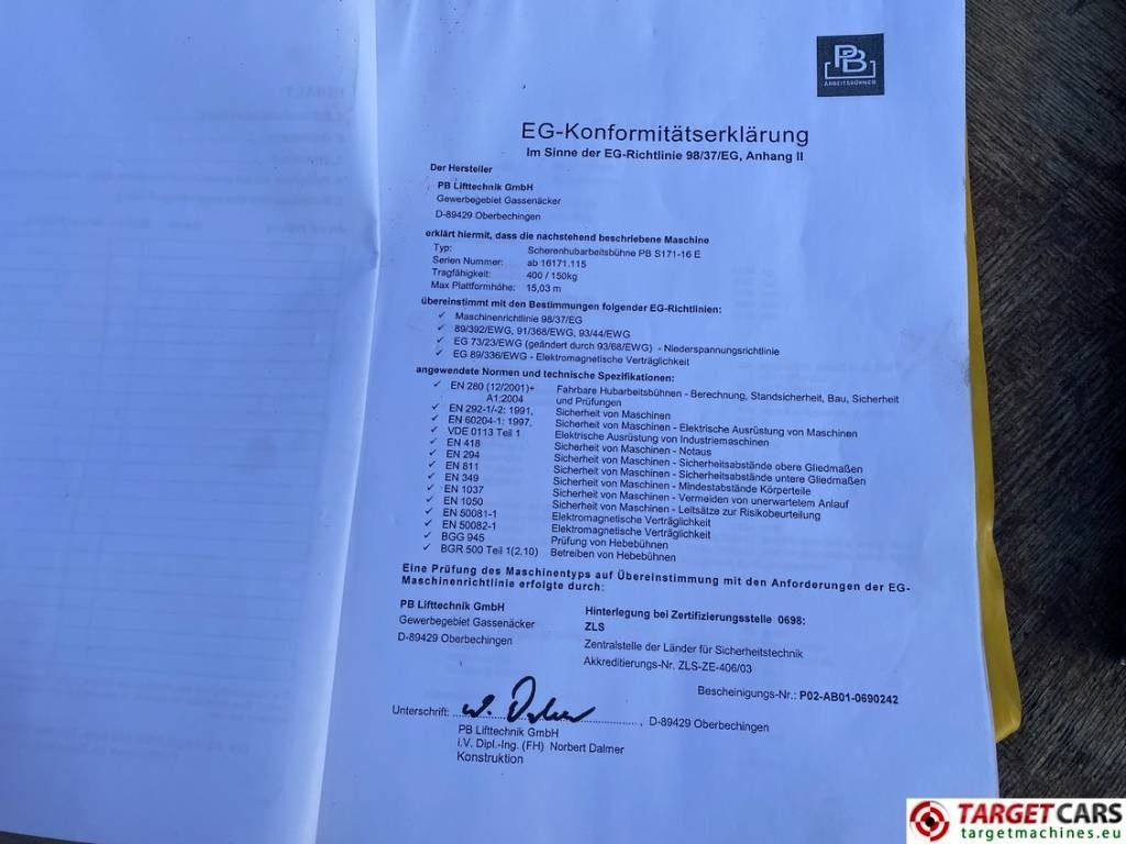 Ножична работна платформа PB Lifttechnik S171-16E Electric Scissor Work Lift 1703cm: снимка 20