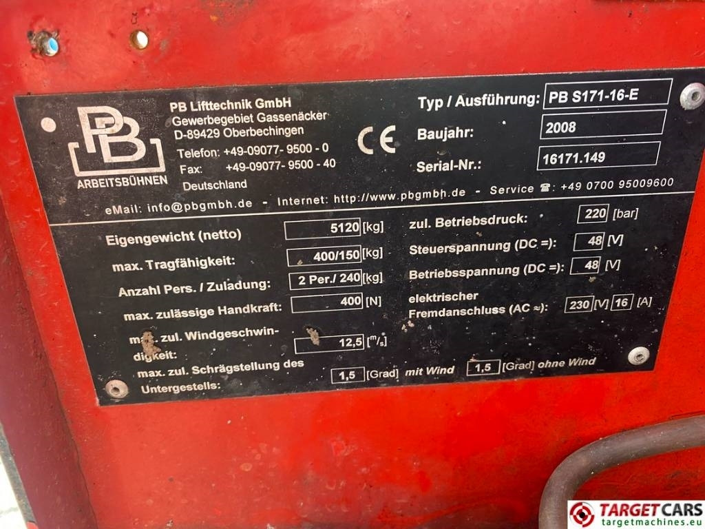 Ножична работна платформа PB Lifttechnik S171-16E Electric Scissor Work Lift 1703cm: снимка 10
