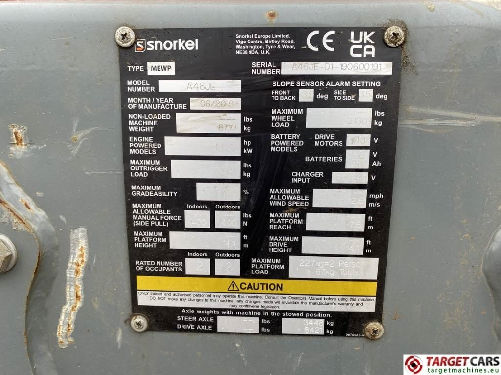 Артикулираща платформа Snorkel A46JE Electric Articulated Boom Work Lift 1600cm: снимка 10 Артикулираща платформа Snorkel A46JE Electric Articulated Boom Work Lift 1600cm: снимка 10