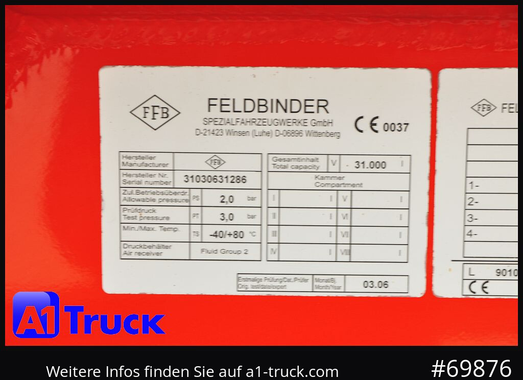 FELDBINDER HEUT 31.2 Silo, Futtermittel, 31m³, 3 Kammern, - Ремарке цистерна: снимка 2 FELDBINDER HEUT 31.2 Silo, Futtermittel, 31m³, 3 Kammern, - Ремарке цистерна: снимка 2