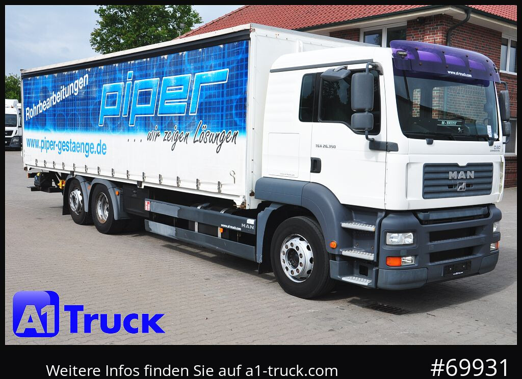 MAN TGA 26.350, Klima, Lenkachse, Ladefläche 9000mm - Камион с брезент: снимка 1 MAN TGA 26.350, Klima, Lenkachse, Ladefläche 9000mm - Камион с брезент: снимка 1