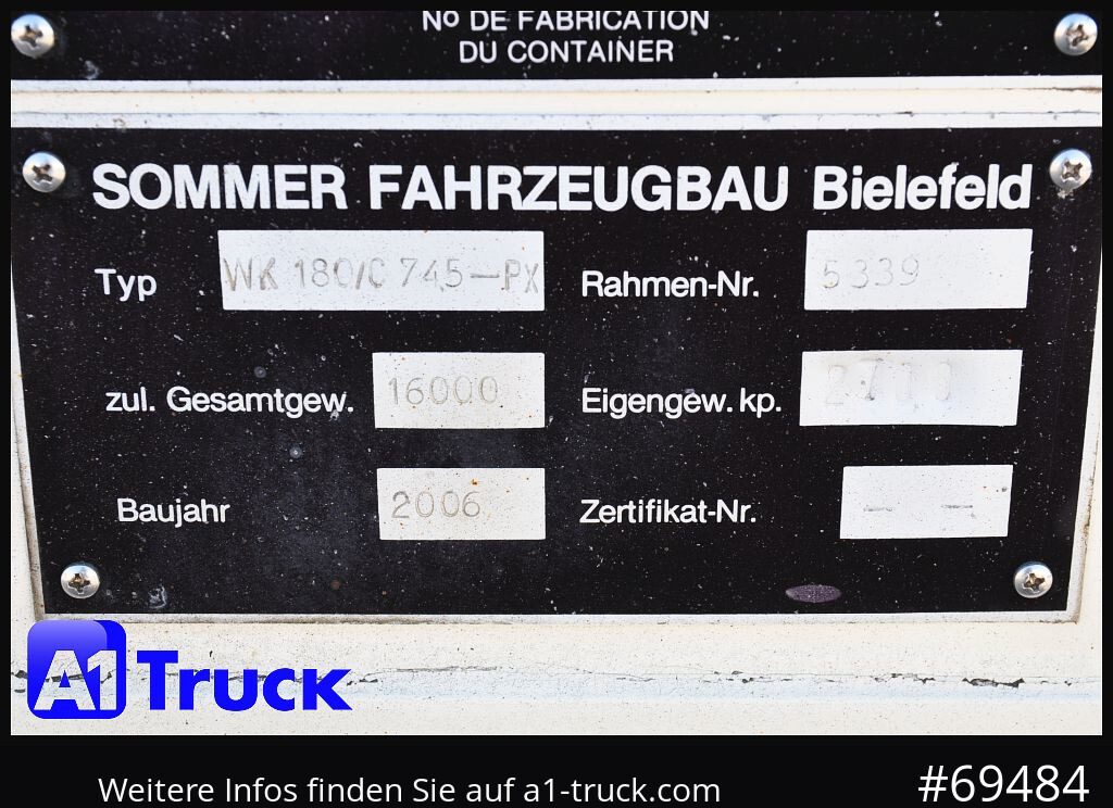 Каросерия - фургон SOMMER BDF 7,45 Wechselbrücke, 2780mm Innenhöhe, verzinkt: снимка 8