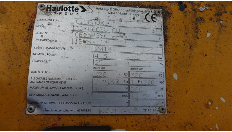 Haulotte Compact 8CU - Ножична работна платформа: снимка 3 Haulotte Compact 8CU - Ножична работна платформа: снимка 3