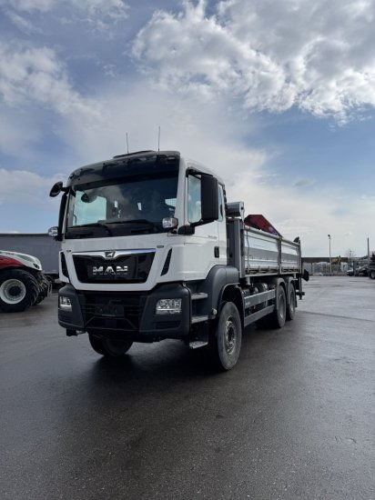 MAN TGS 26.430 6x4 3-Seitenkipper, HMF 2020K-RC Heckkran abnehmbar, - Самосвал камион, Камион с кран: снимка 1 MAN TGS 26.430 6x4 3-Seitenkipper, HMF 2020K-RC Heckkran abnehmbar, - Самосвал камион, Камион с кран: снимка 1