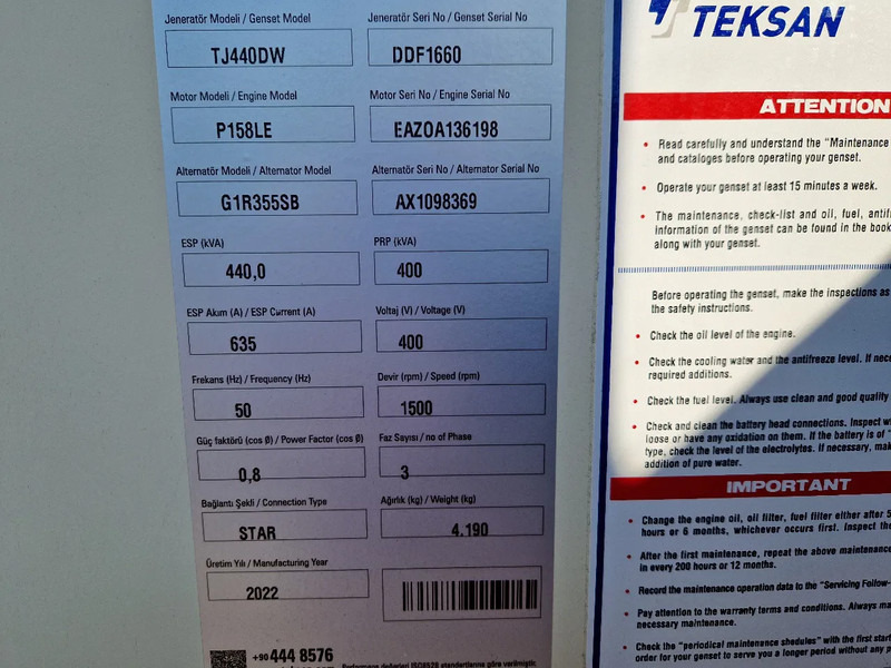 Doosan Teksan TJ440DW generator 440kVA Doosan 8-cilinder UNUSED - Електрогенератор: снимка 5 Doosan Teksan TJ440DW generator 440kVA Doosan 8-cilinder UNUSED - Електрогенератор: снимка 5